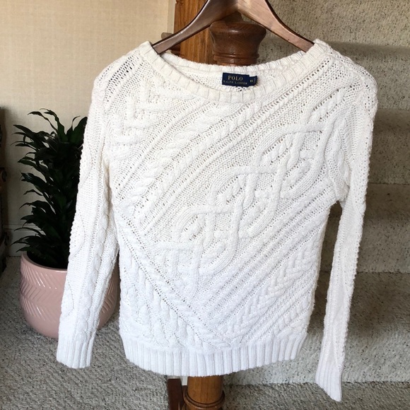 Polo Ralph Lauren White Cable Knit Pop Over Sweater - Picture 1 of 12